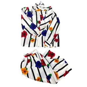 Coscob Vintage Floral Print Matching Blouse and Skirt Size 16